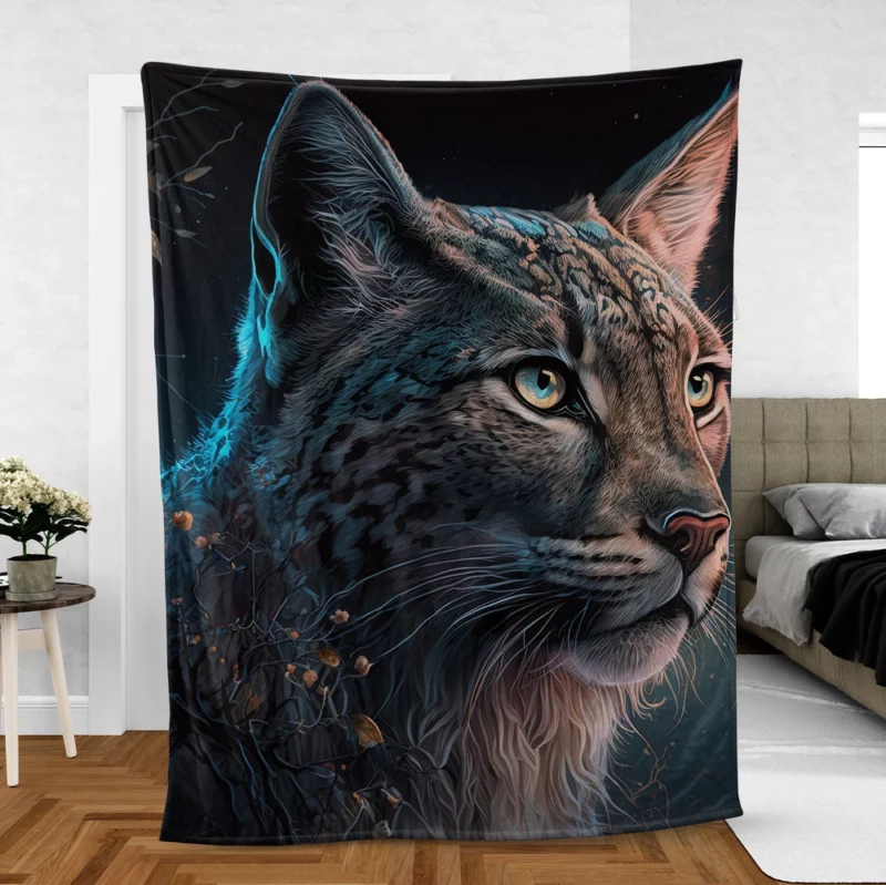 Enchanted Lynx Illustration Fleece Blanket