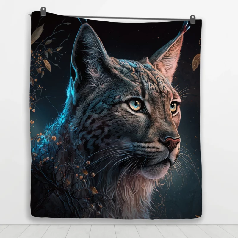 Enchanted Lynx Illustration Quilt Blanket 1