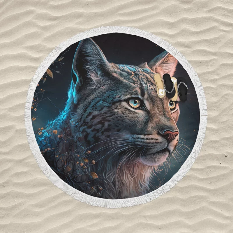 Enchanted Lynx Illustration Round Beach Towel