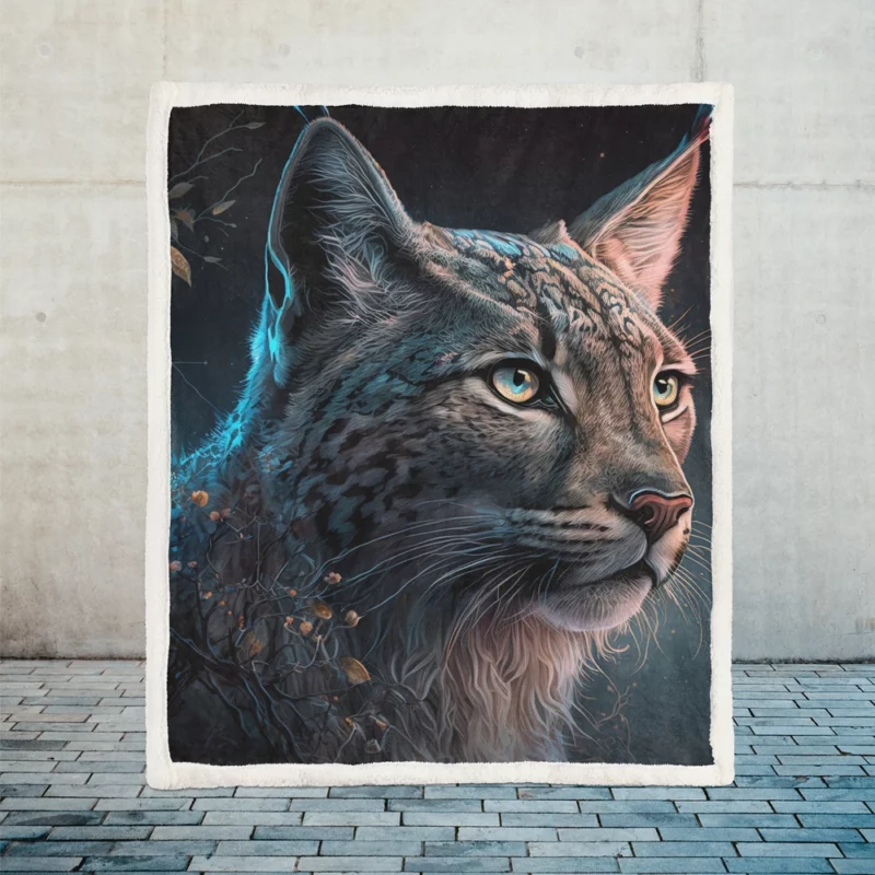 Enchanted Lynx Illustration Sherpa Fleece Blanket