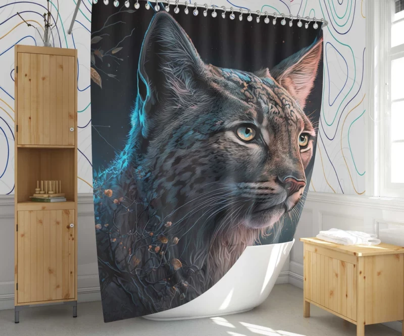 Enchanted Lynx Illustration Shower Curtain 1