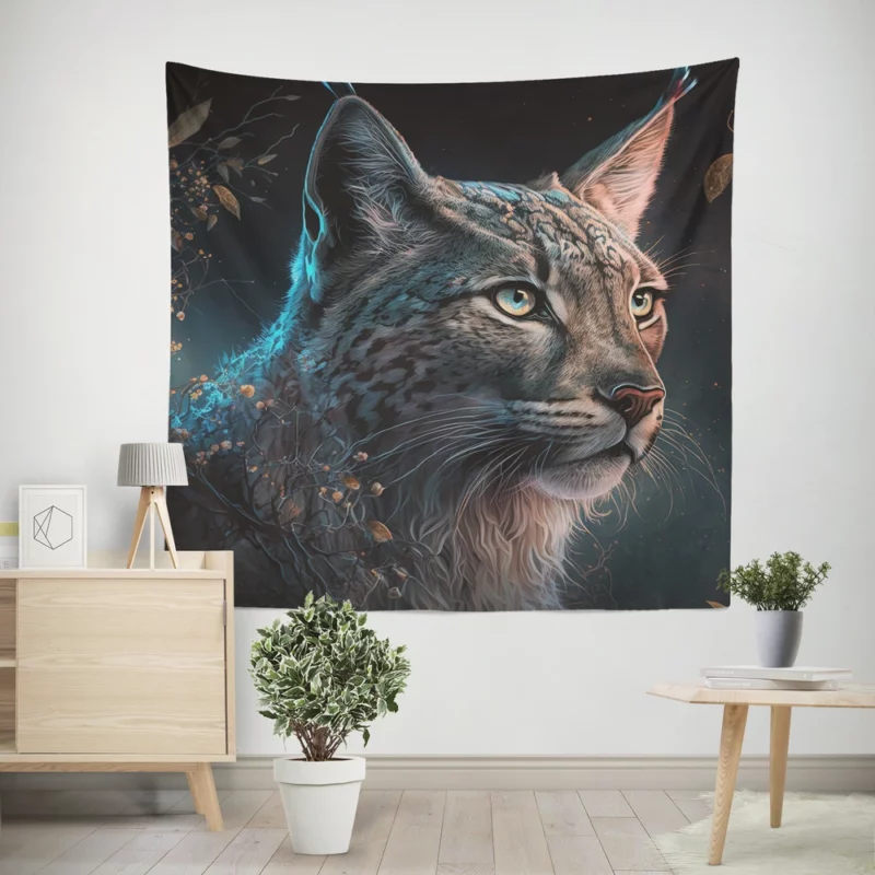 Enchanted Lynx Illustration Wall Tapestry