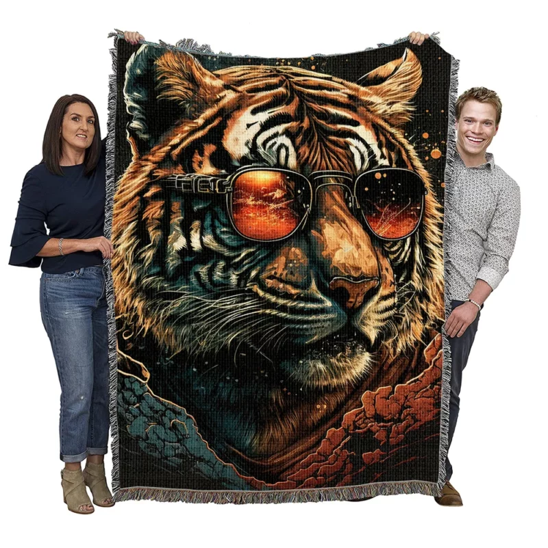 Fashionable Feline Trendy Tiger Woven Blanket