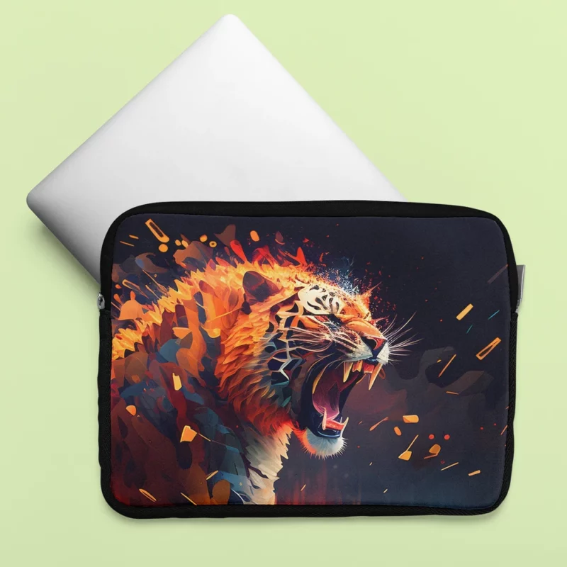 Fiery Tiger Face with Word Tiger Laptop Sleeve