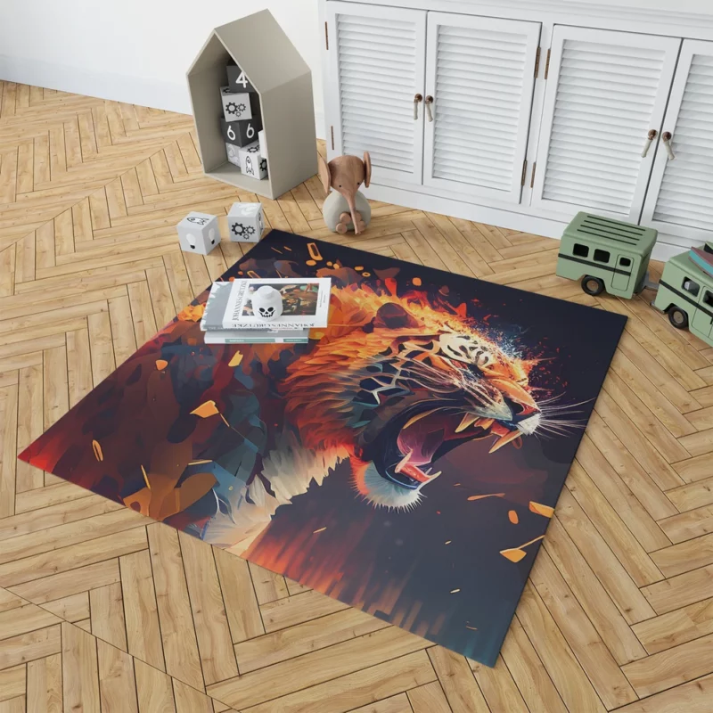Fiery Tiger Face with Word Tiger Rug 1