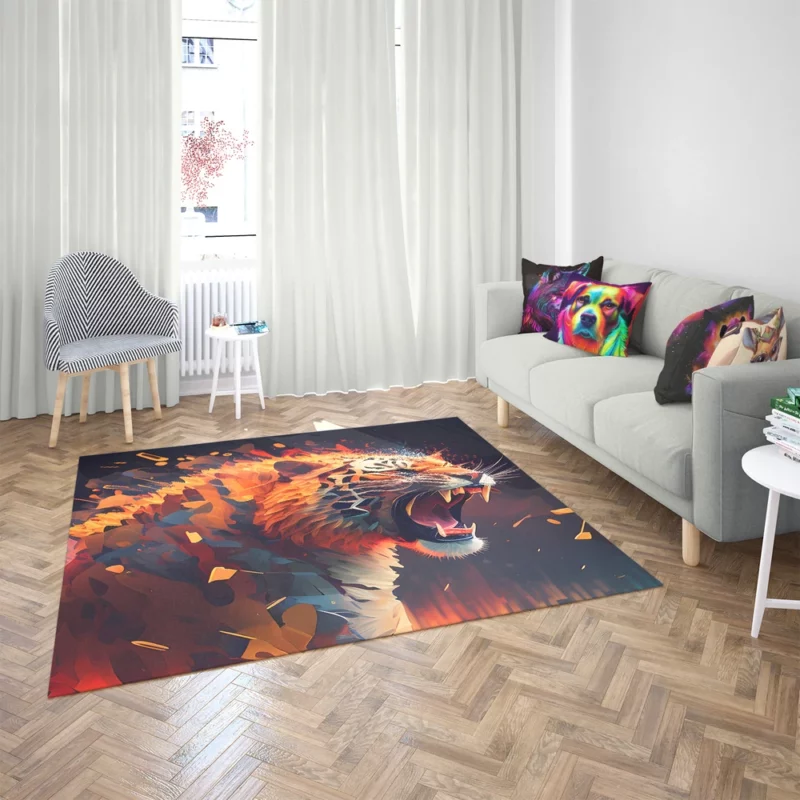 Fiery Tiger Face with Word Tiger Rug 2