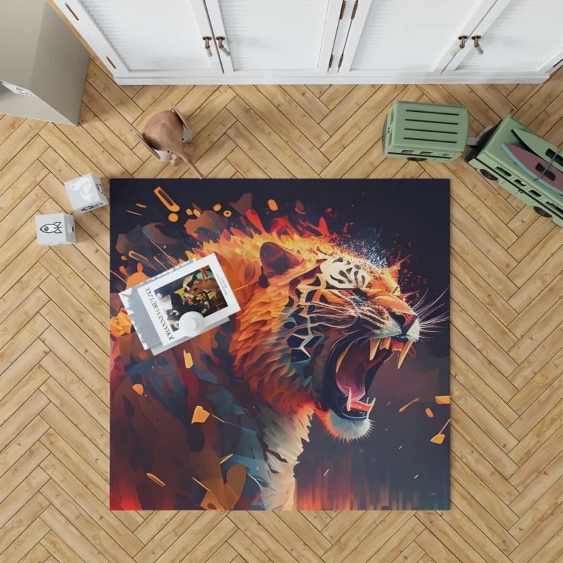 Fiery Tiger Face with Word Tiger Rug