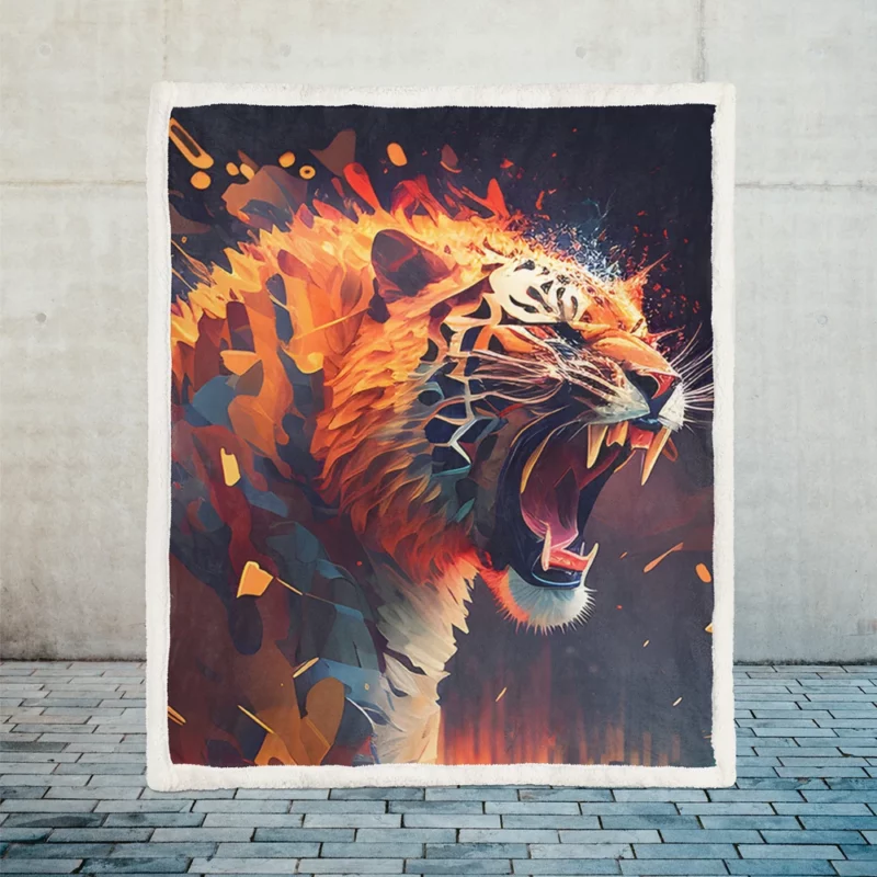 Fiery Tiger Face with Word Tiger Sherpa Fleece Blanket