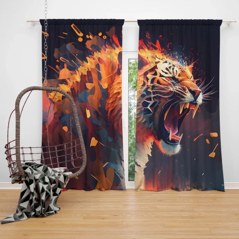 Fiery Tiger Face with Word Tiger Window Curtain