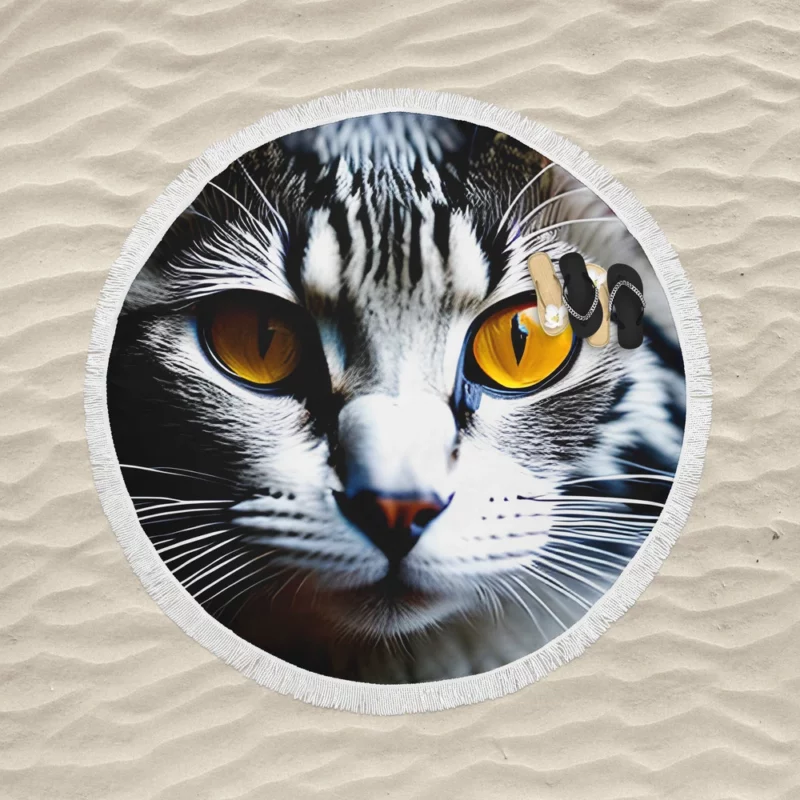 Fiery and Icy Cat Art Print Round Beach Towel