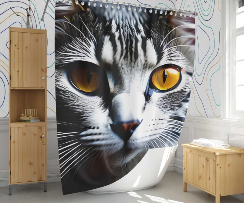 Fiery and Icy Cat Art Print Shower Curtain 1