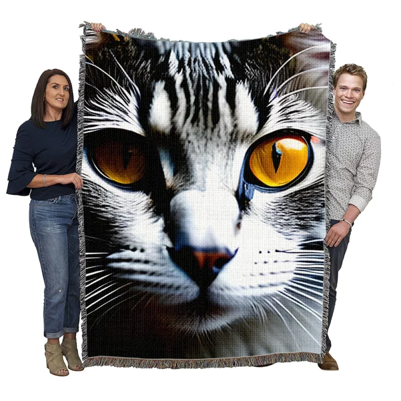 Fiery and Icy Cat Art Print Woven Blanket