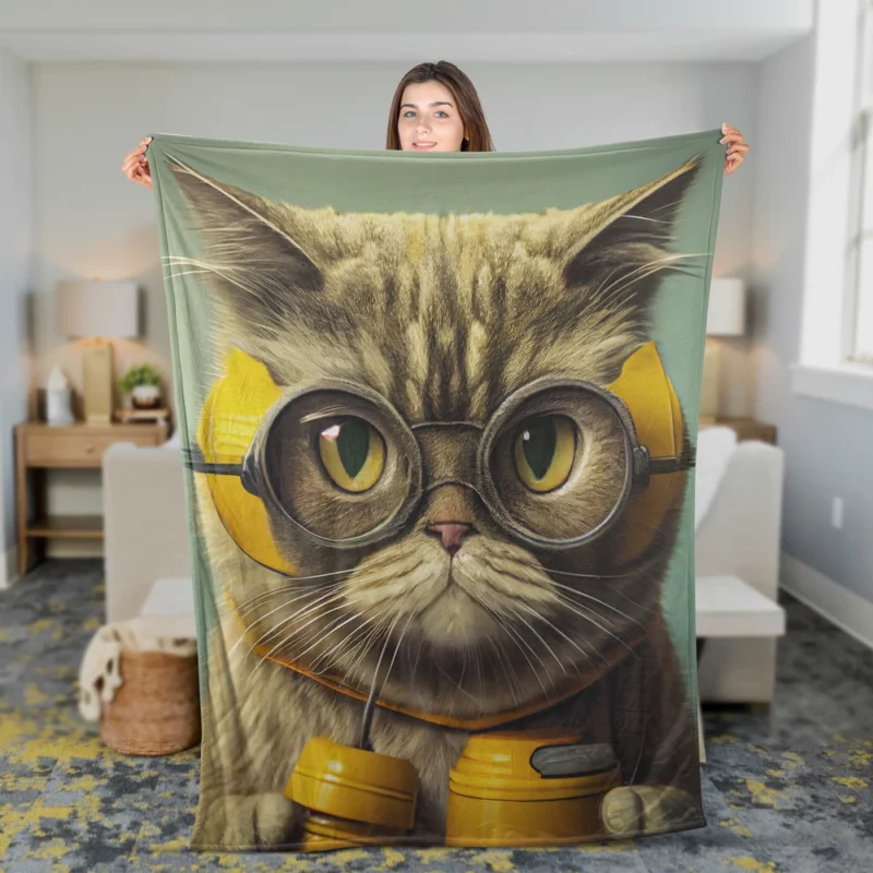 Fireman Helmet Cat Pet Fleece Blanket 2