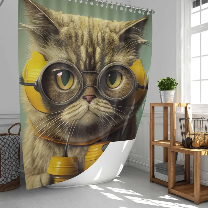 Fireman Helmet Cat Pet Shower Curtain