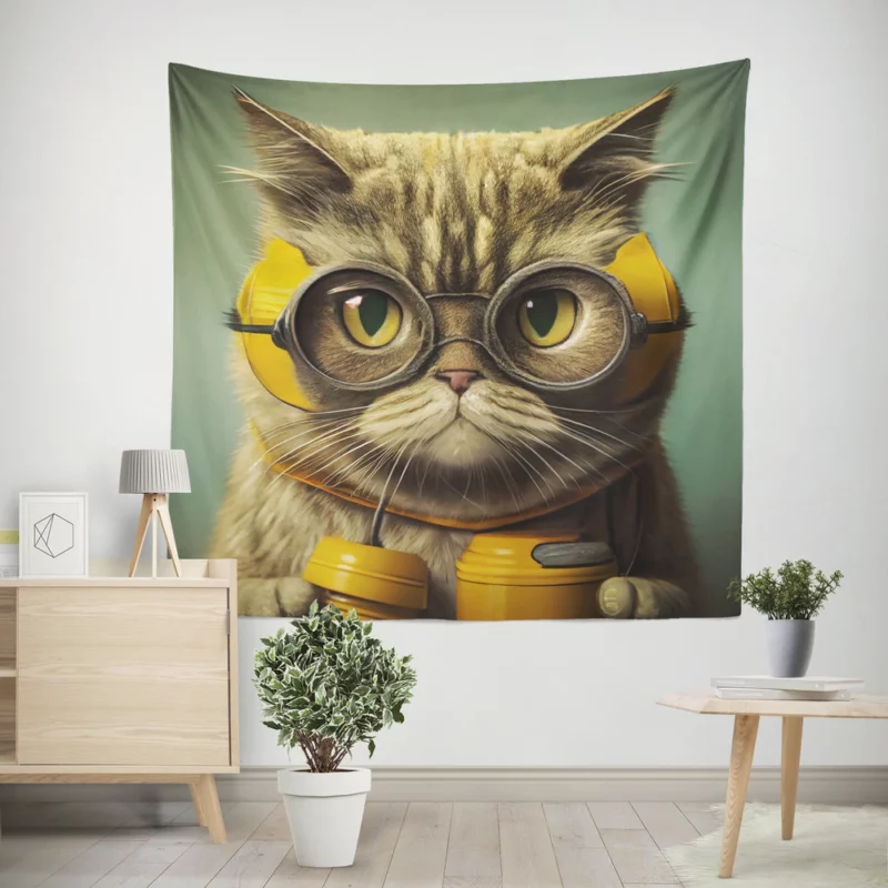 Fireman Helmet Cat Pet Wall Tapestry