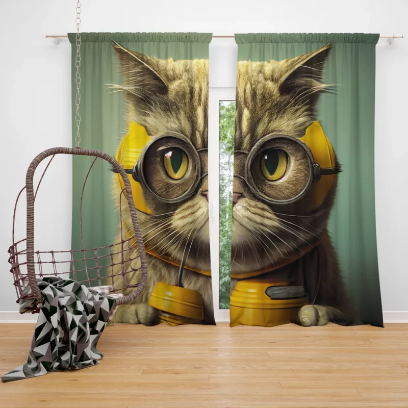 Fireman Helmet Cat Pet Window Curtain