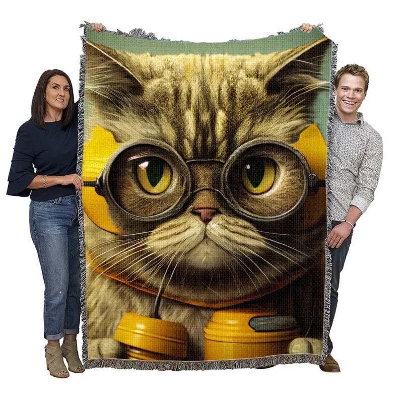 Fireman Helmet Cat Pet Woven Blanket