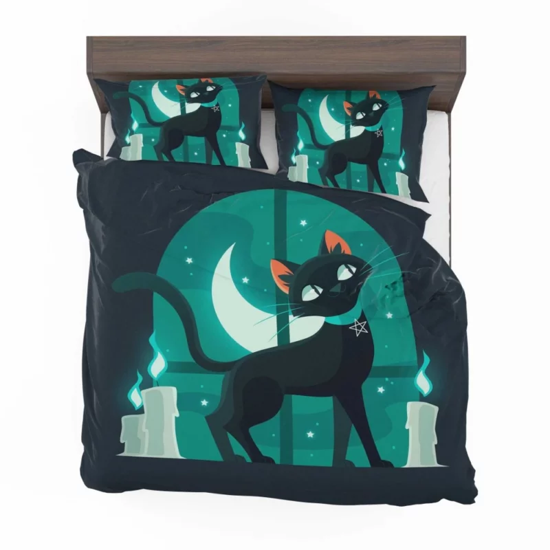 Flat Halloween Cat Illustration Bedding Set 2