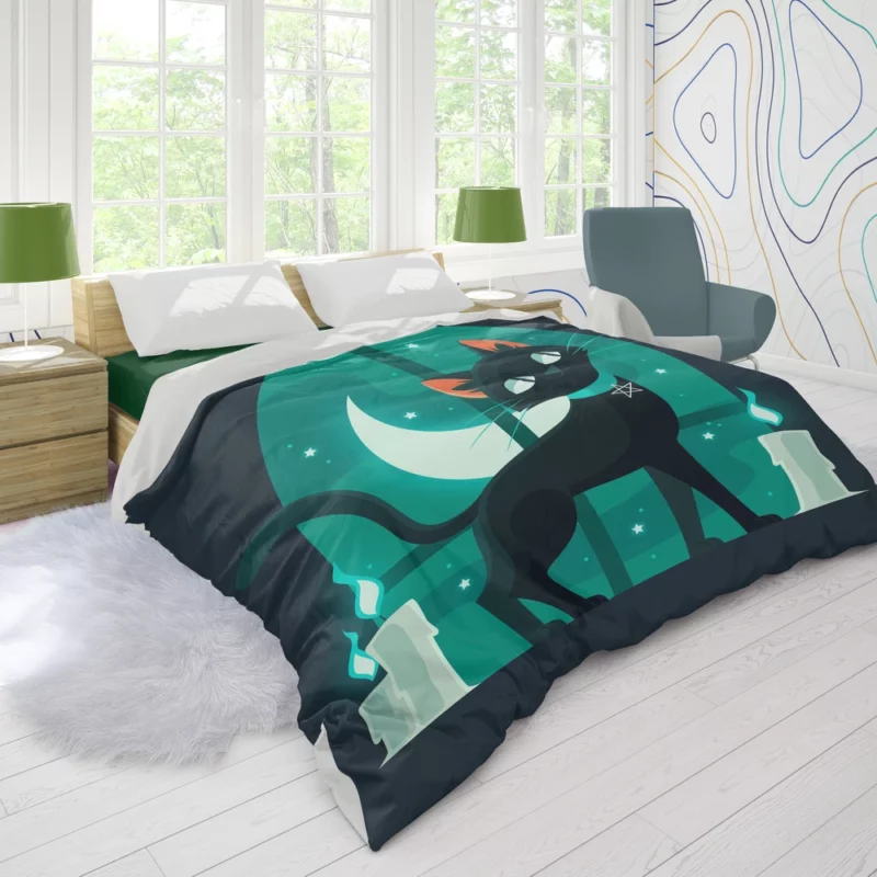 Flat Halloween Cat Illustration Duvet Cover