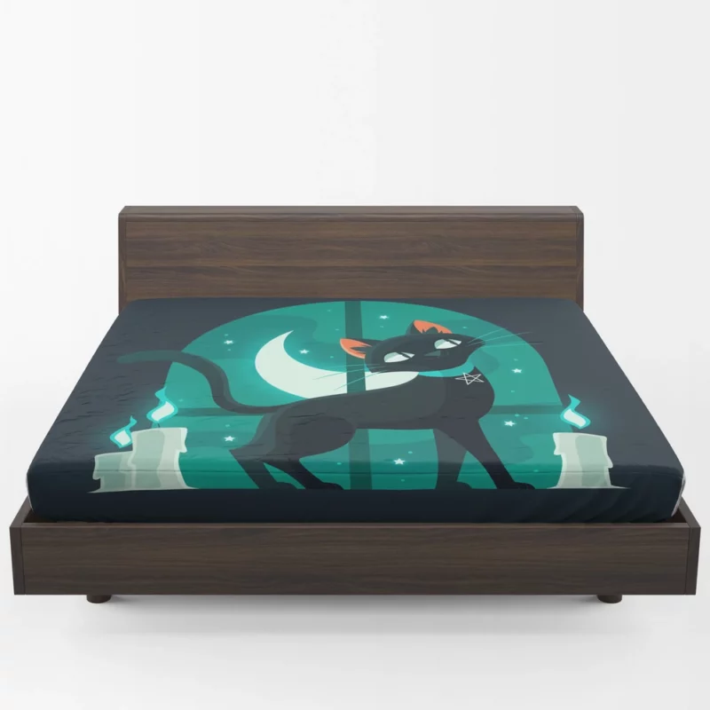 Flat Halloween Cat Illustration Fitted Sheet 1