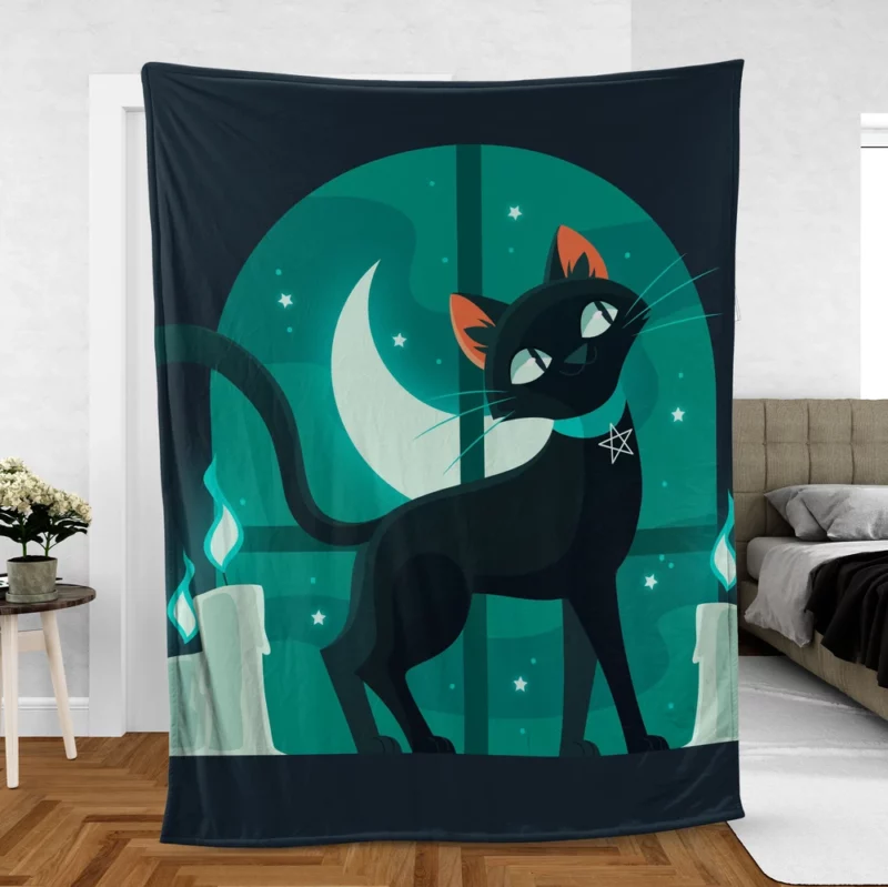 Flat Halloween Cat Illustration Fleece Blanket