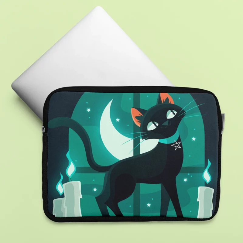 Flat Halloween Cat Illustration Laptop Sleeve