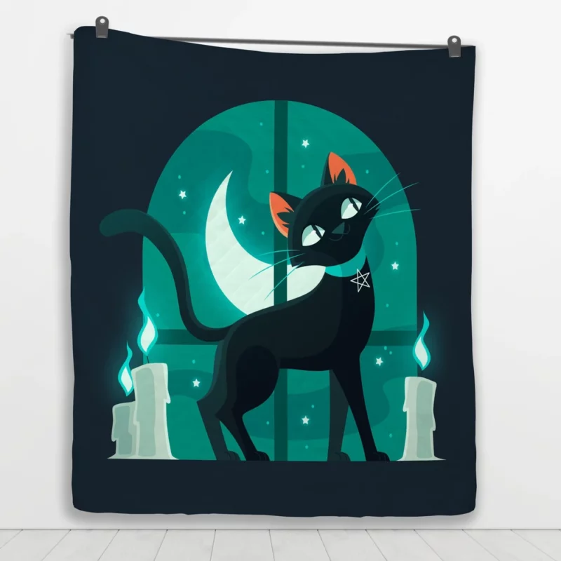 Flat Halloween Cat Illustration Quilt Blanket 1