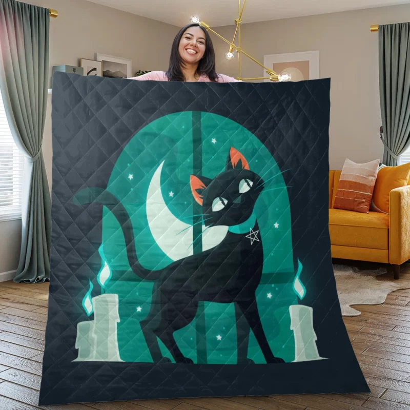 Flat Halloween Cat Illustration Quilt Blanket