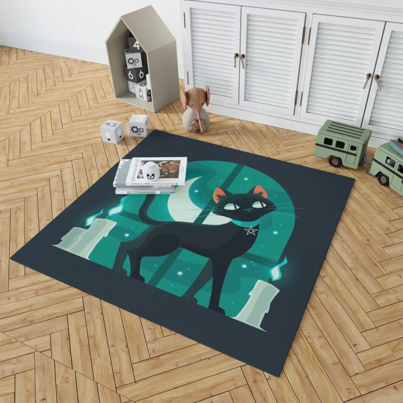 Flat Halloween Cat Illustration Rug 1