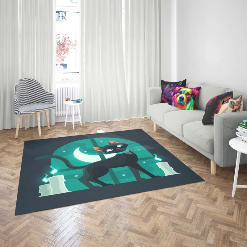 Flat Halloween Cat Illustration Rug 2