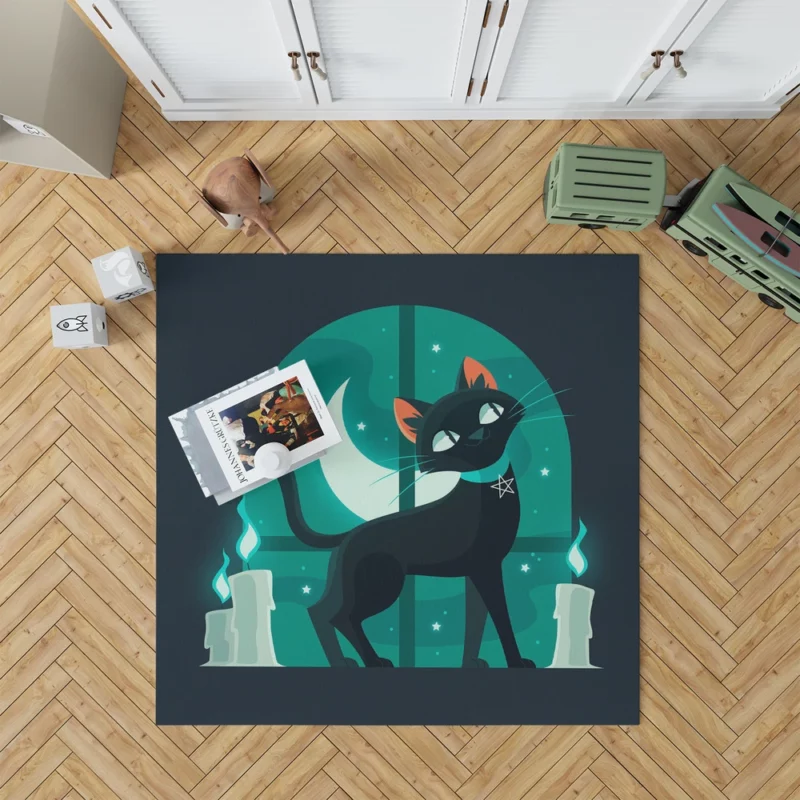 Flat Halloween Cat Illustration Rug