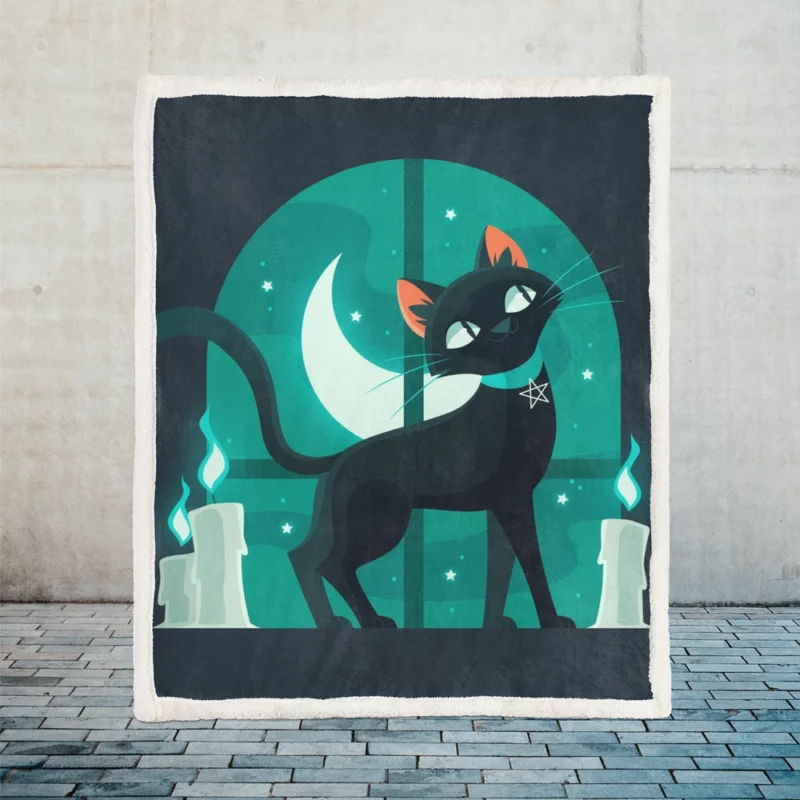 Flat Halloween Cat Illustration Sherpa Fleece Blanket