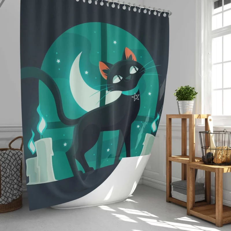 Flat Halloween Cat Illustration Shower Curtain