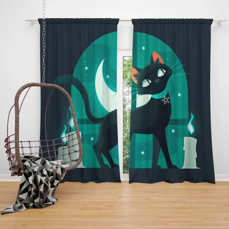 Flat Halloween Cat Illustration Window Curtain