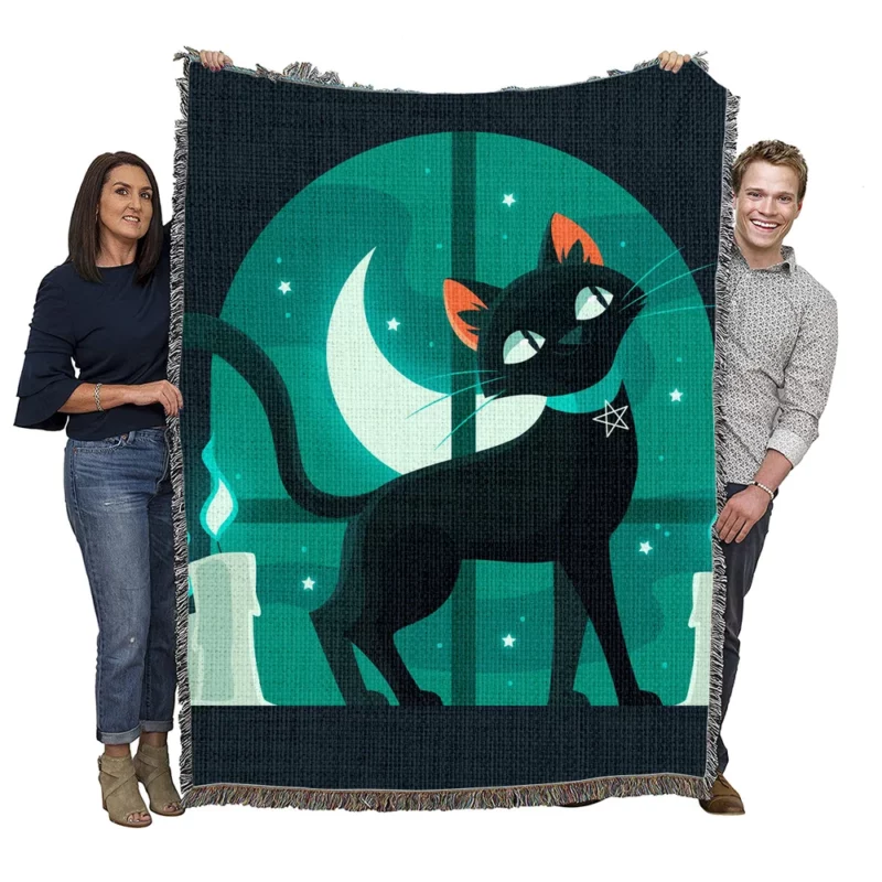 Flat Halloween Cat Illustration Woven Blanket