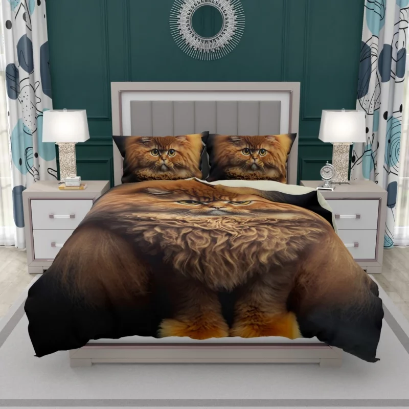 Fluffy Faced Cat on Dark Background Bedding Set 1