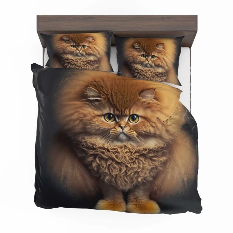 Fluffy Faced Cat on Dark Background Bedding Set 2