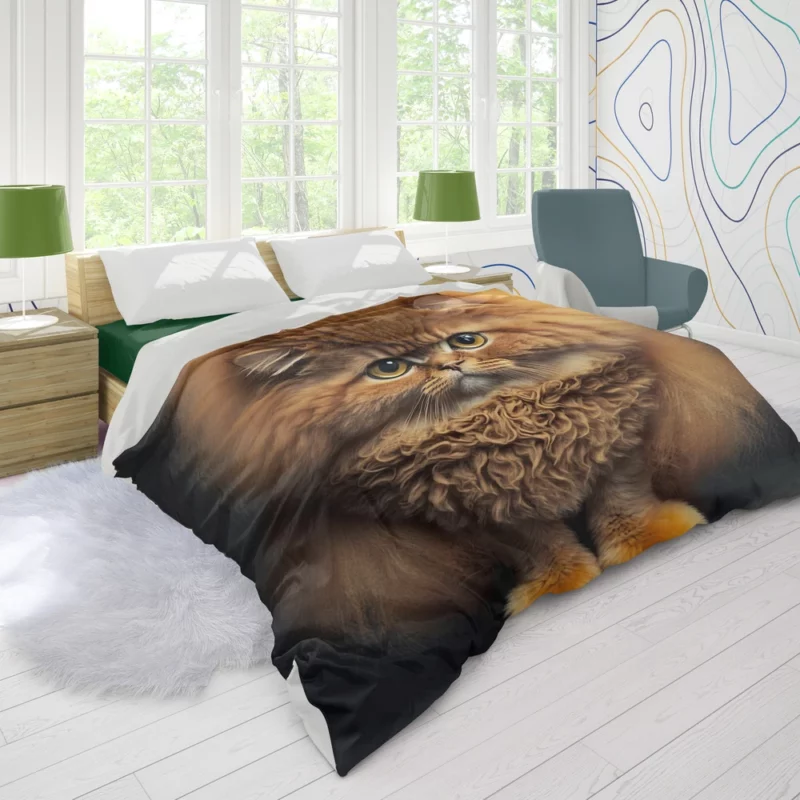 Fluffy Faced Cat on Dark Background Duvet Cover