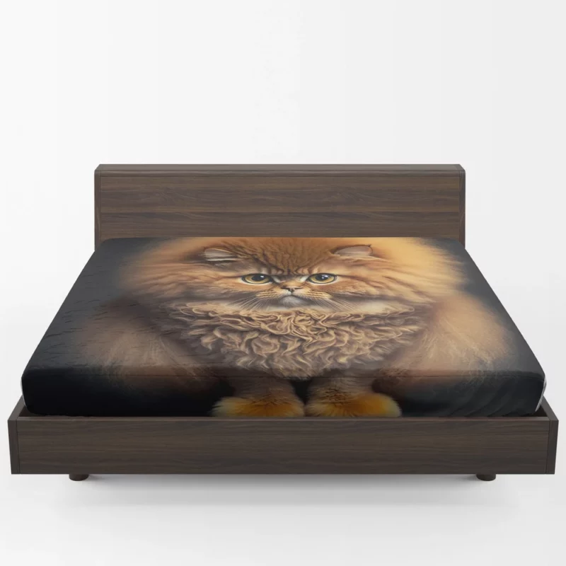 Fluffy Faced Cat on Dark Background Fitted Sheet 1