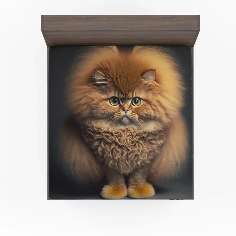 Fluffy Faced Cat on Dark Background Fitted Sheet