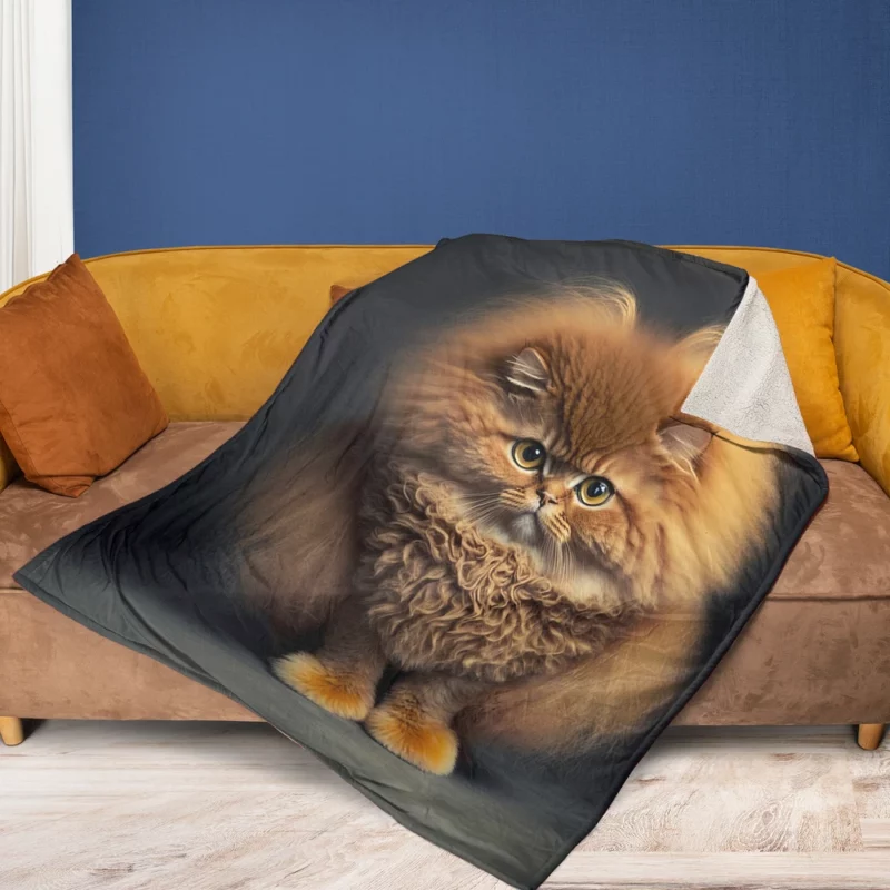 Fluffy Faced Cat on Dark Background Fleece Blanket 1