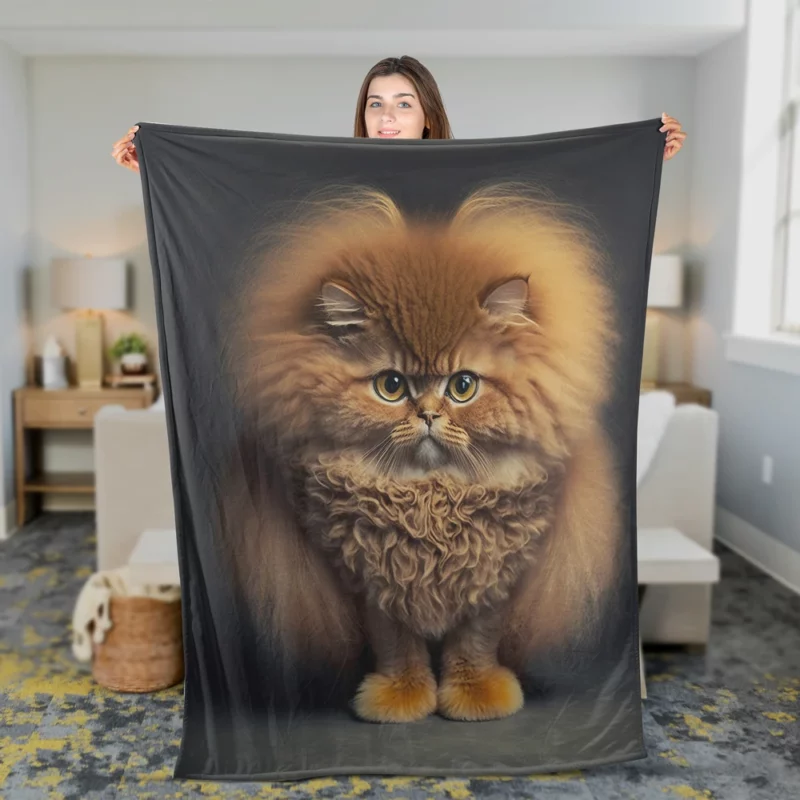 Fluffy Faced Cat on Dark Background Fleece Blanket 2