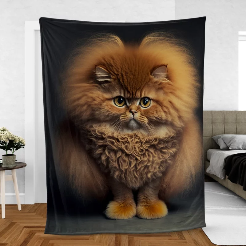 Fluffy Faced Cat on Dark Background Fleece Blanket