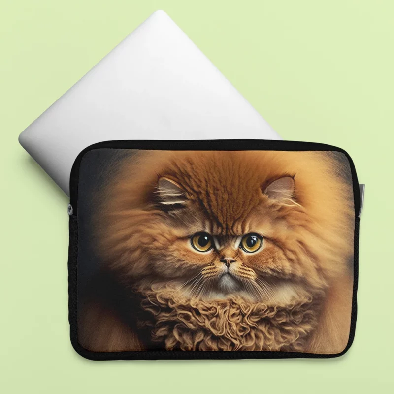 Fluffy Faced Cat on Dark Background Laptop Sleeve