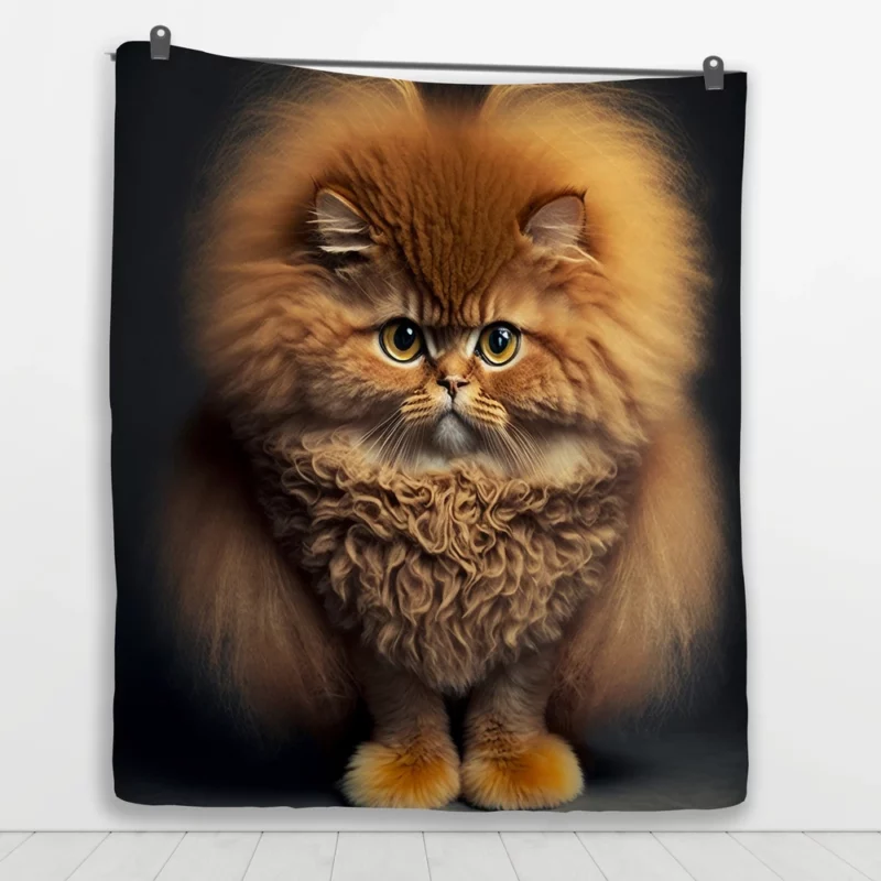 Fluffy Faced Cat on Dark Background Quilt Blanket 1