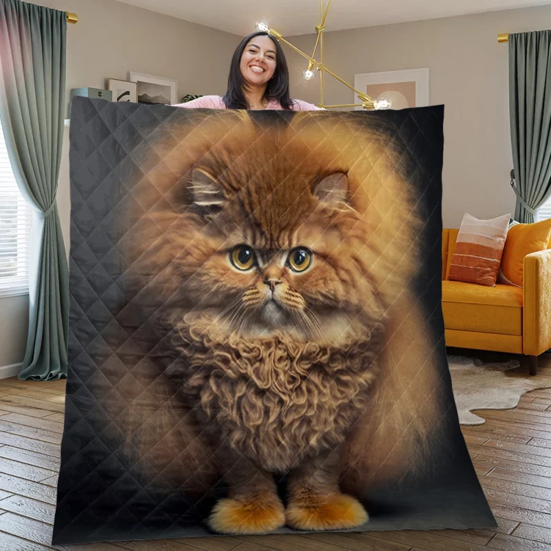 Fluffy Faced Cat on Dark Background Quilt Blanket