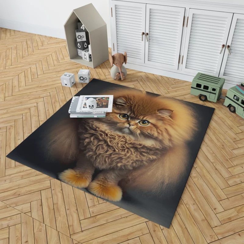 Fluffy Faced Cat on Dark Background Rug 1