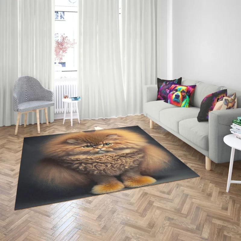 Fluffy Faced Cat on Dark Background Rug 2