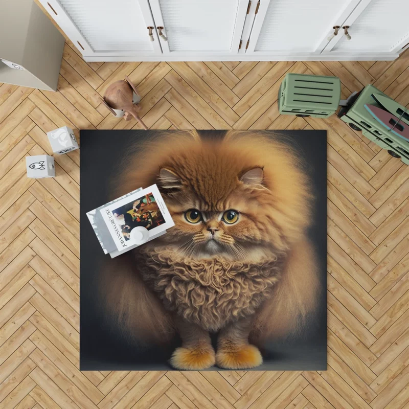 Fluffy Faced Cat on Dark Background Rug