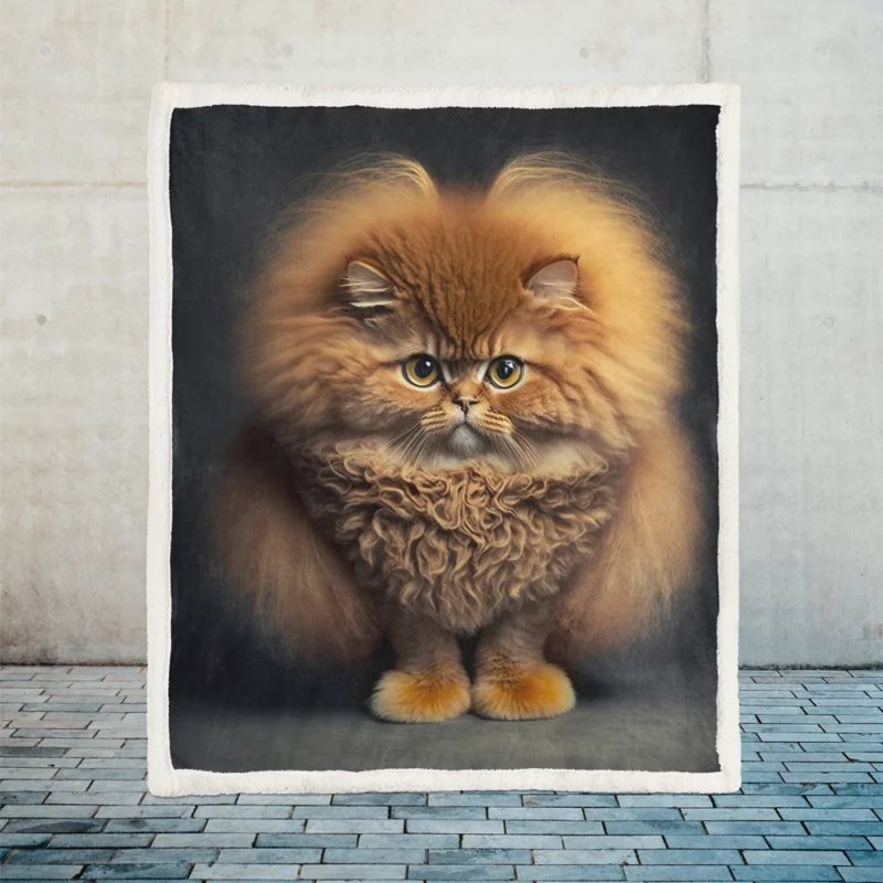 Fluffy Faced Cat on Dark Background Sherpa Fleece Blanket